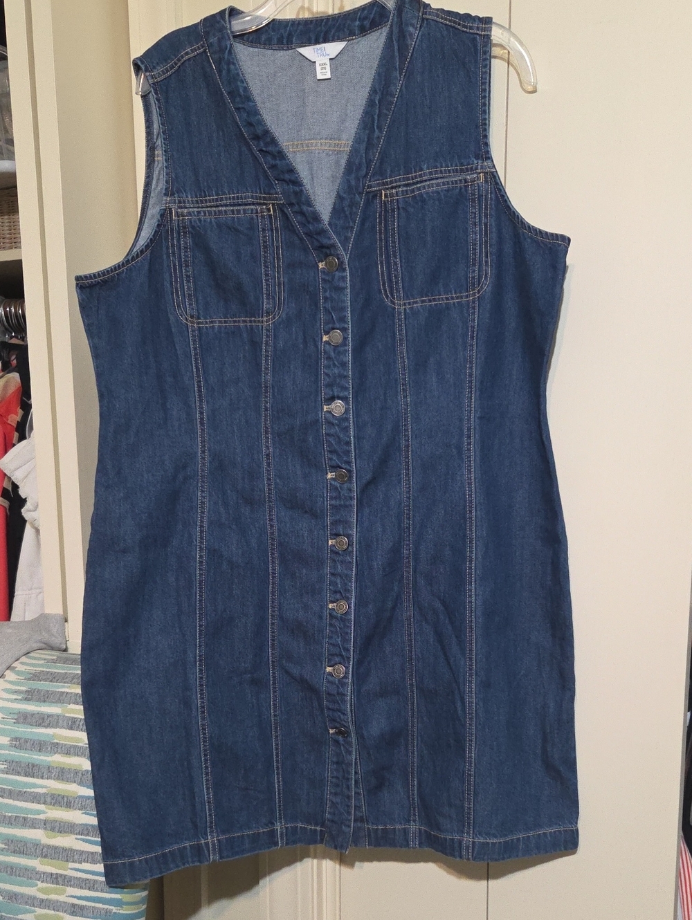 Time and Tru Sleeveless Button-Front Denim Dress - Dark Blue